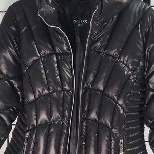 Black Friday-Guess Women's Black Quilted Puffer Jacket - Stylish &Warm Outerwear